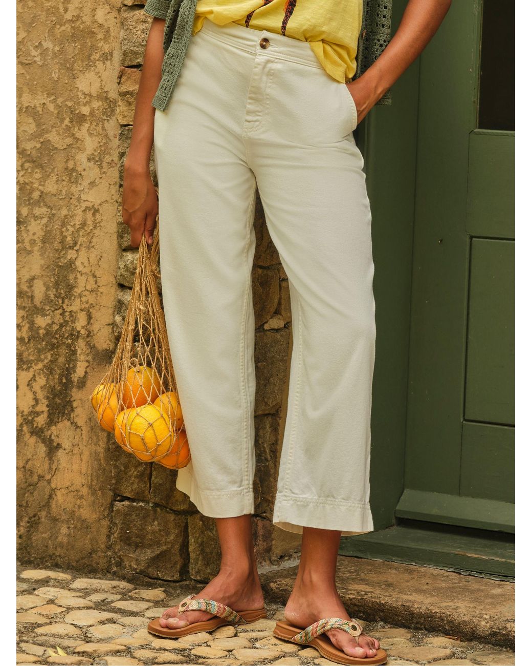 FatFace Natural Fatface Hove Wide Leg Cropped Trousers