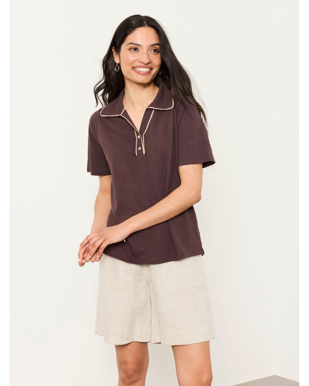 FatFace Brown Paige Short Sleeve Jersey Shirt