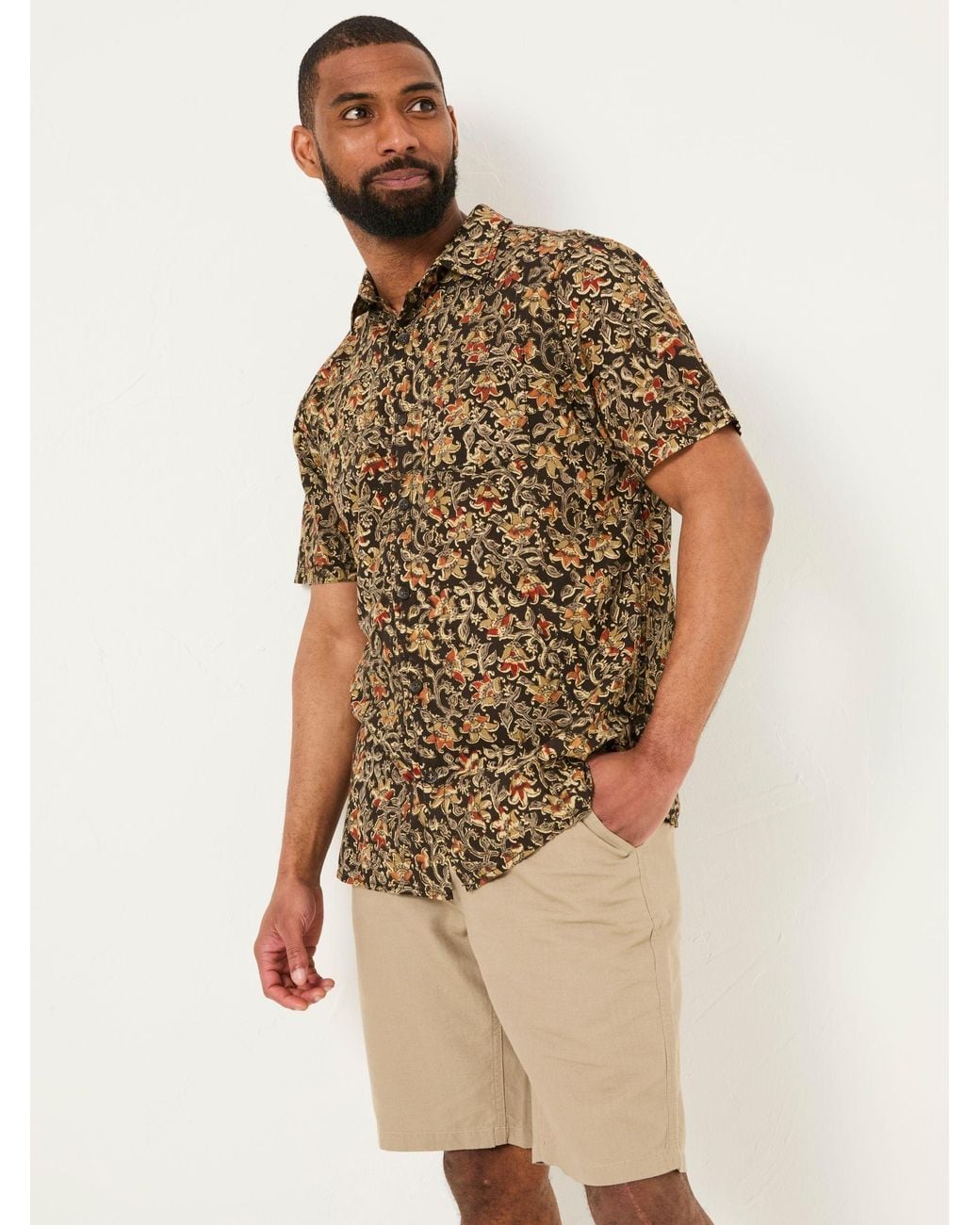 FatFace Natural Short Sleeve Authentic Indian Hand Block Print Shirt for men