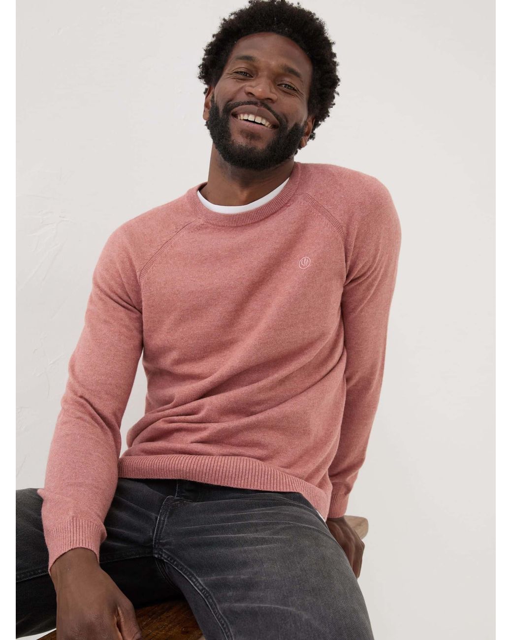 FatFace Red Rye Fine Gauge Knitted Crew Neck Jumper for men