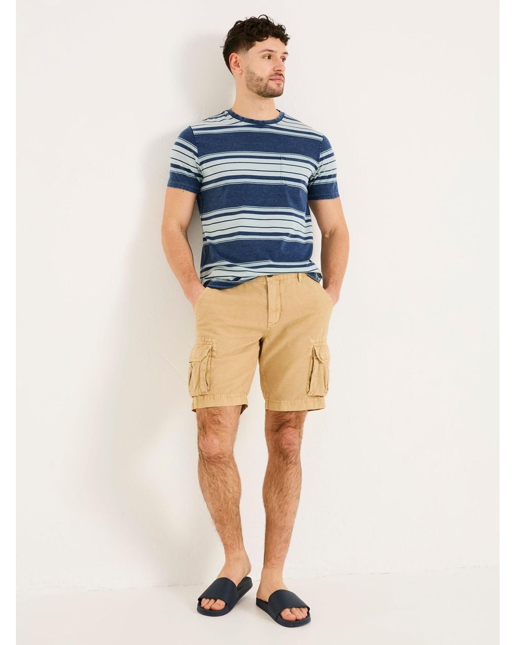 FatFace Blue Cotton Linen Cargo Shorts for men