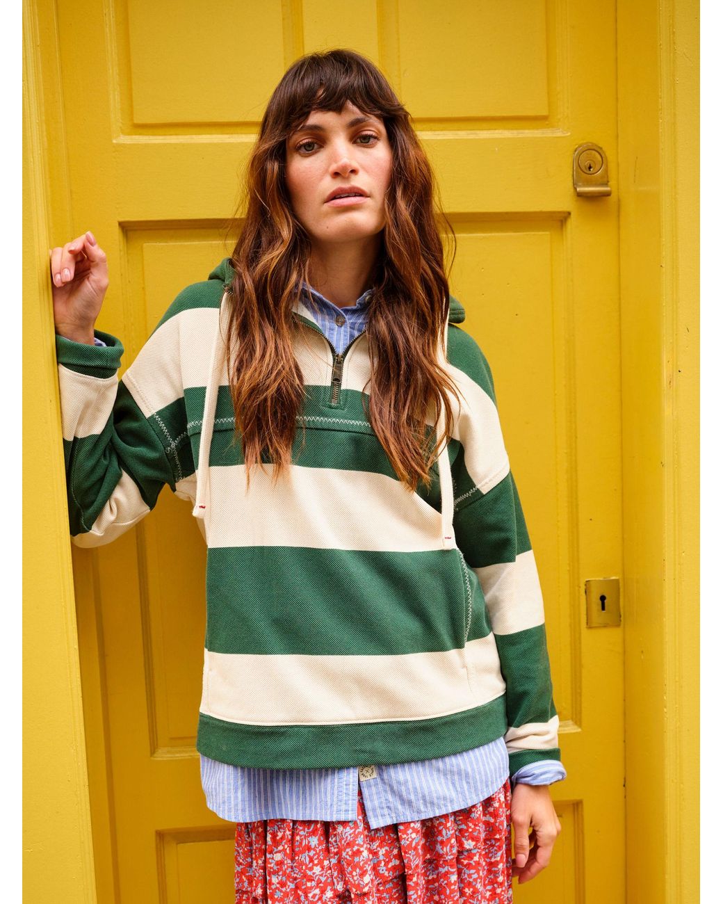 FatFace Green Airlie 1988 Stripe Hoodie