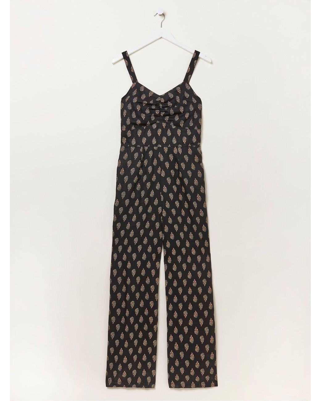 FatFace Black Linen Vic Woodblock Jumpsuit