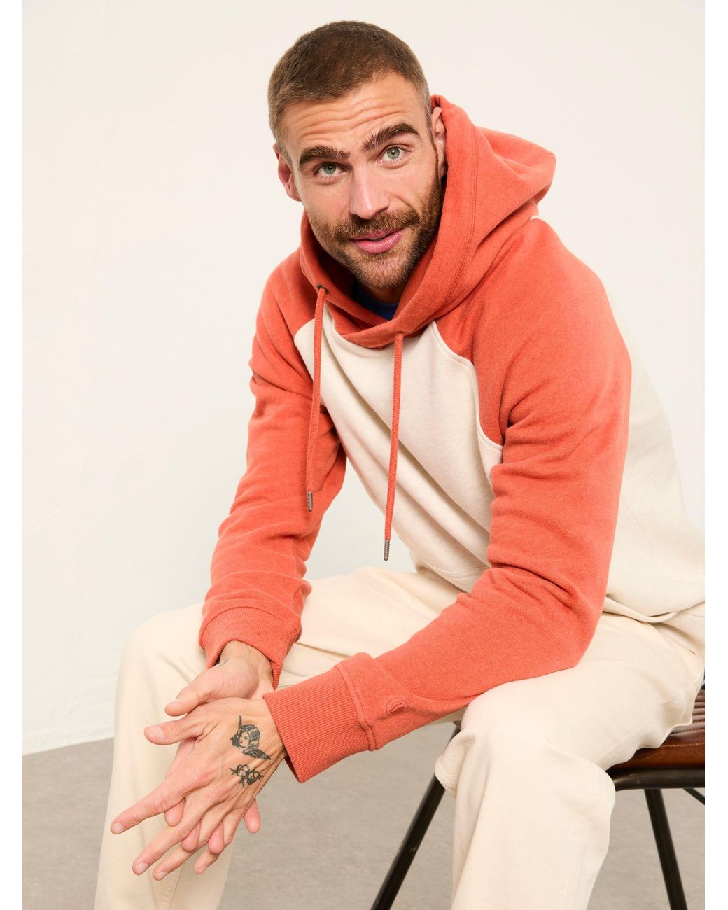 FatFace Orange Brooke Overhead Contrast Raglan Hoodie for men