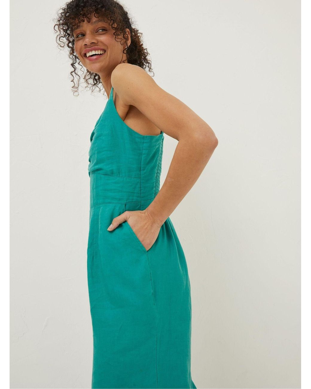 FatFace Blue Linen Vic Jumpsuit