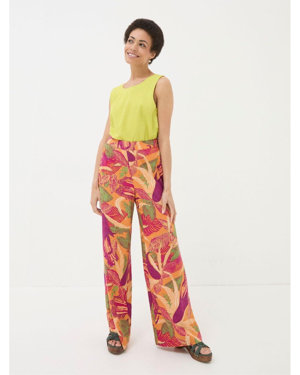 FatFace Red Falon Tropical Floral Wide Leg Trousers