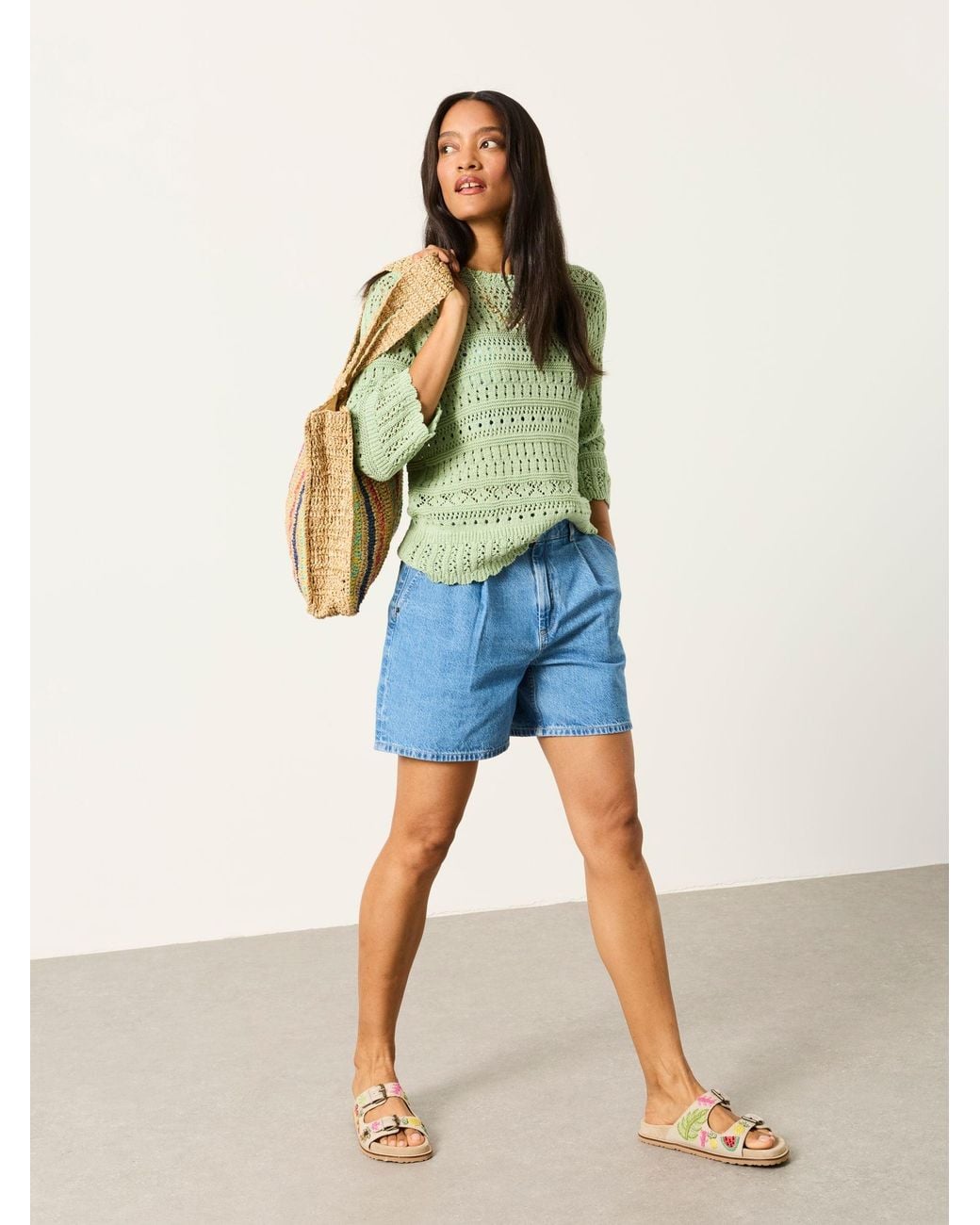 FatFace Green Orla Knitted Stitch Jumper