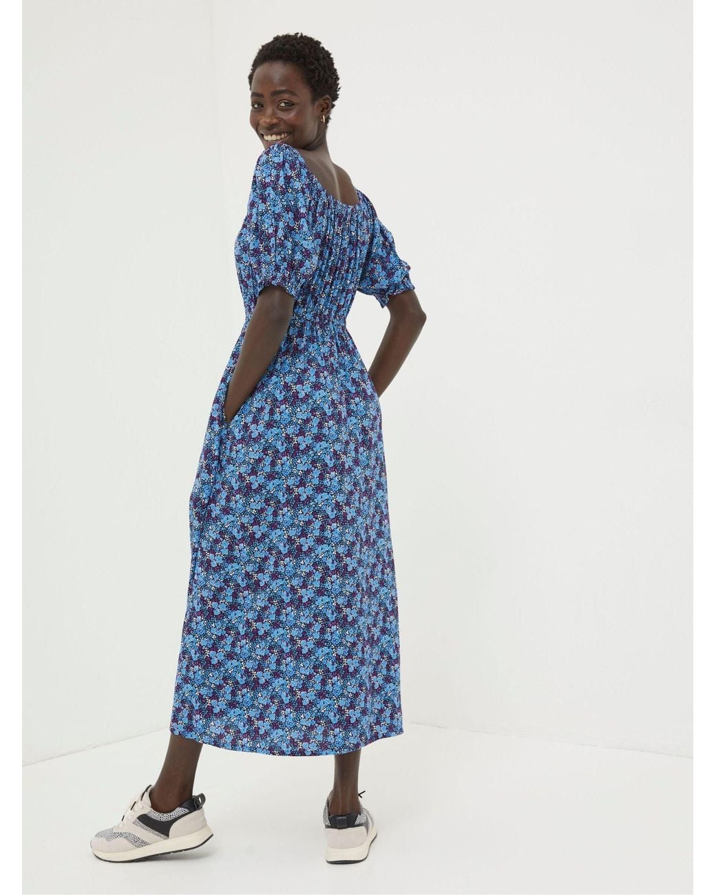 FatFace Blue Ink Floral Midi Dress