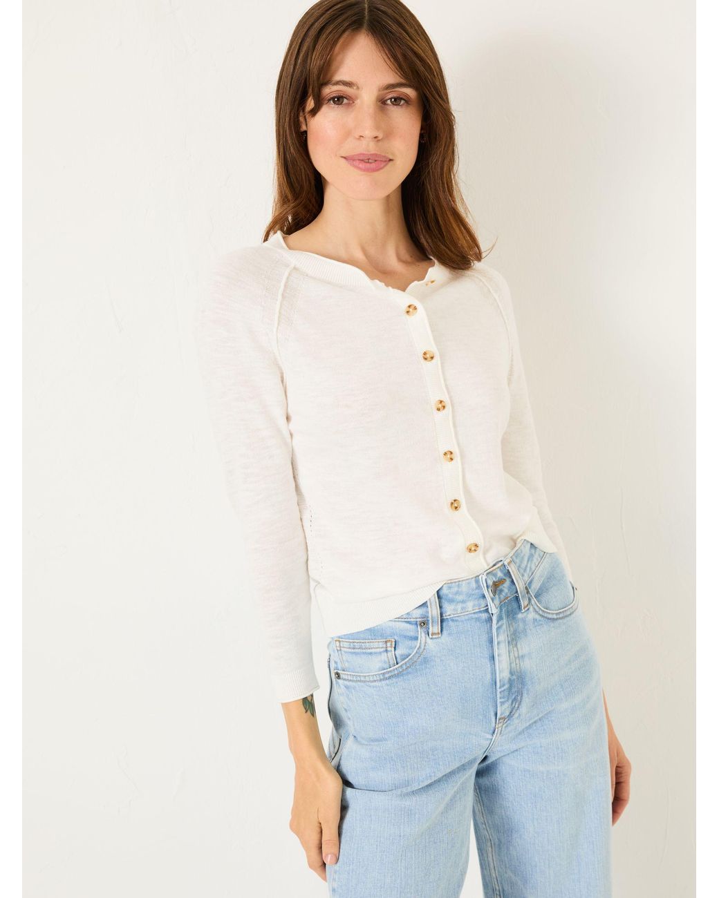 FatFace White Rose Crew Neck Cardigan