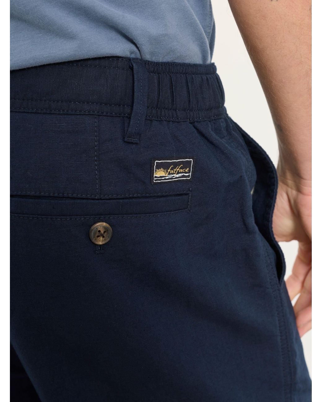 FatFace Blue Hayle Linen Cotton Trousers for men