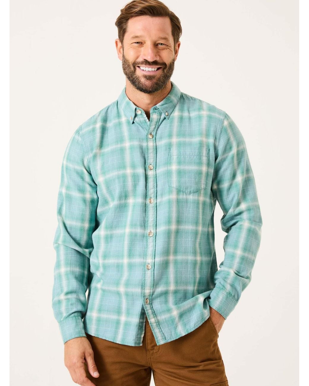 FatFace Blue Long Sleeve Earl Check Shirt for men