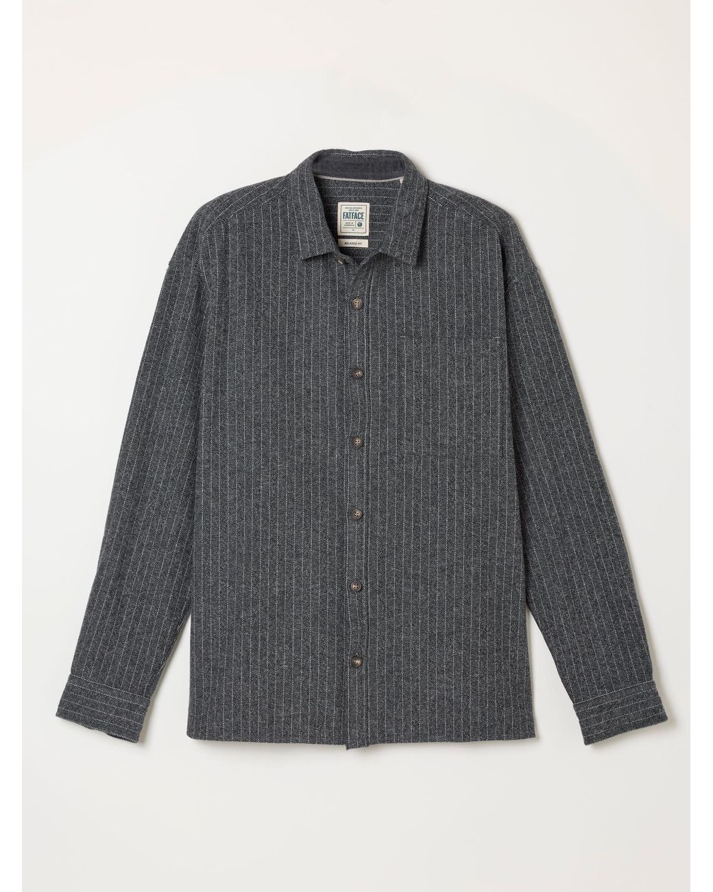 FatFace Gray Fatface Long Sleeve Relaxed Fit Herringbone Stripe Brushed Shirt for men