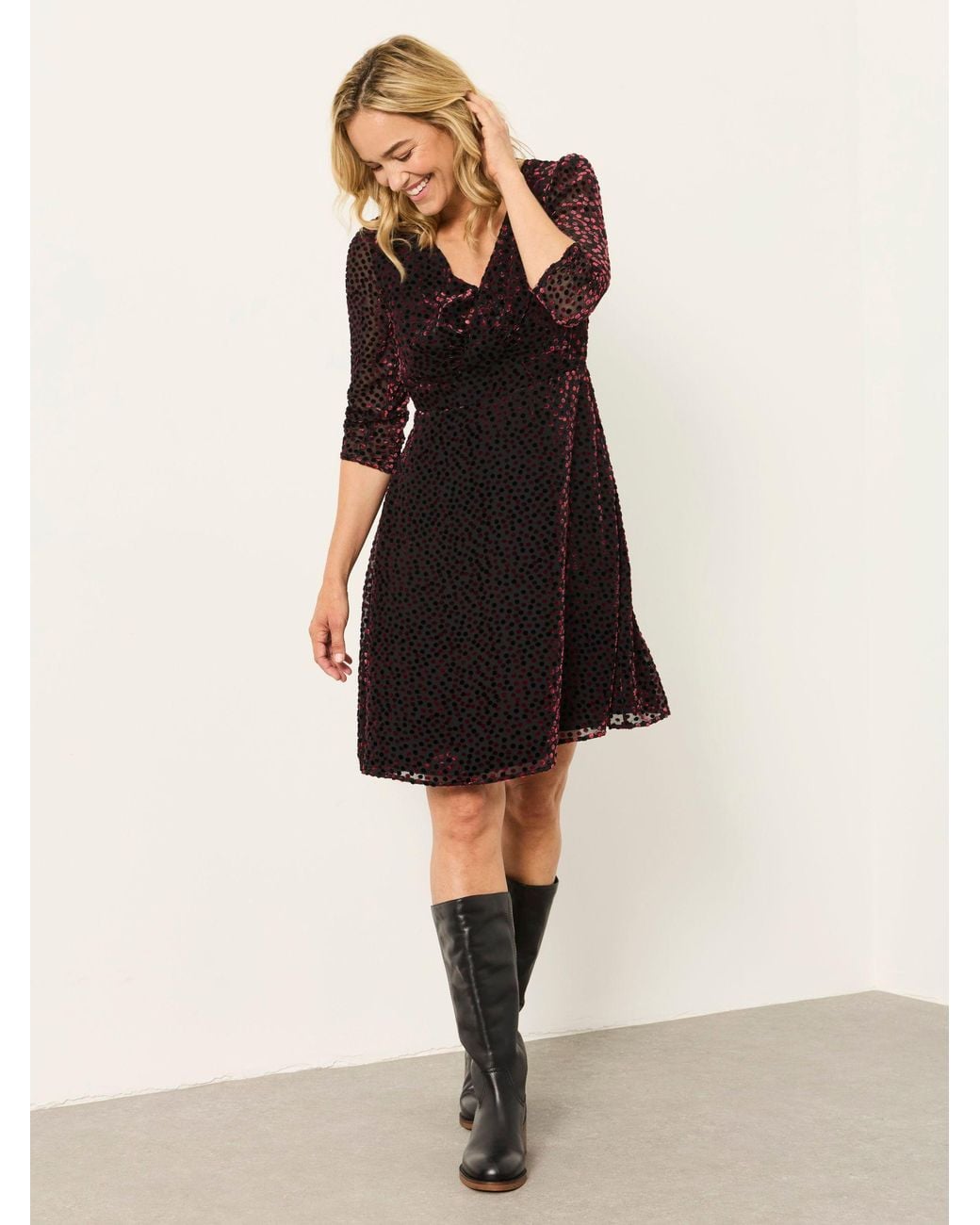 FatFace Natural Anya Petite Spot Dress