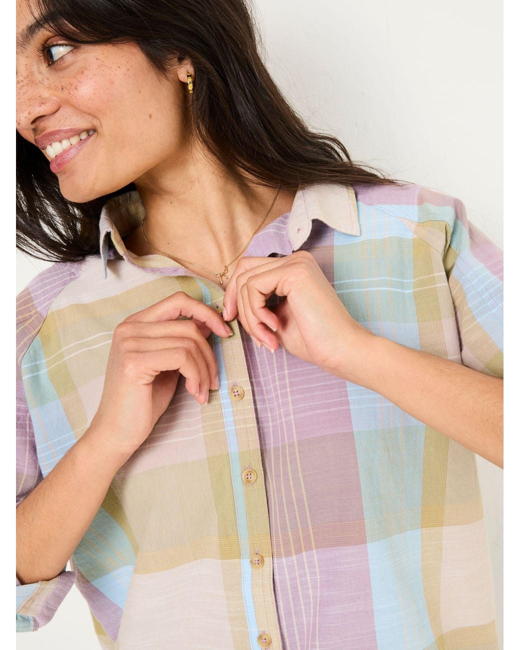 FatFace White Bessie 100% Cotton Check Shirt