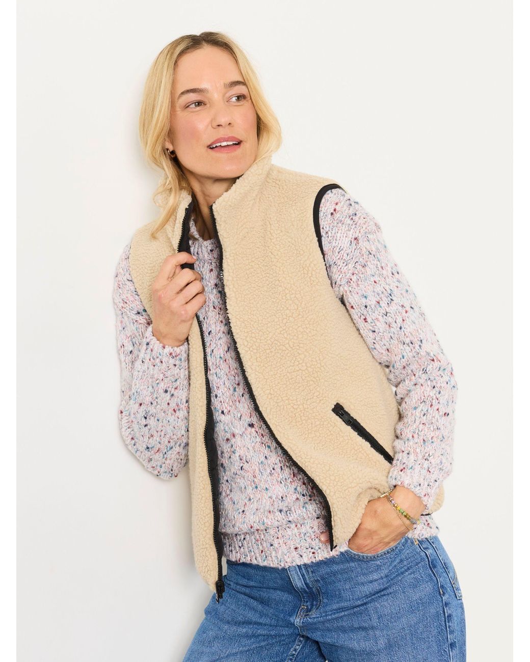 FatFace Natural Luna Reversible Padded Borg Fleece Gilet