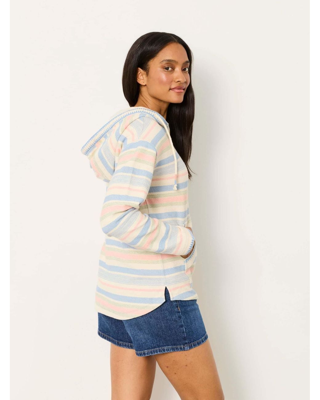 FatFace White Poppy Stripe Homespun Overhead Hoodie