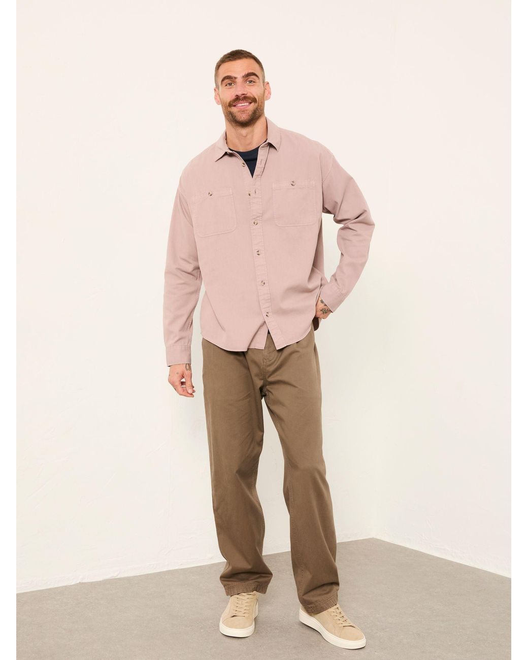 FatFace Natural Long Sleeve Relaxed Fit Utility Shirt for men
