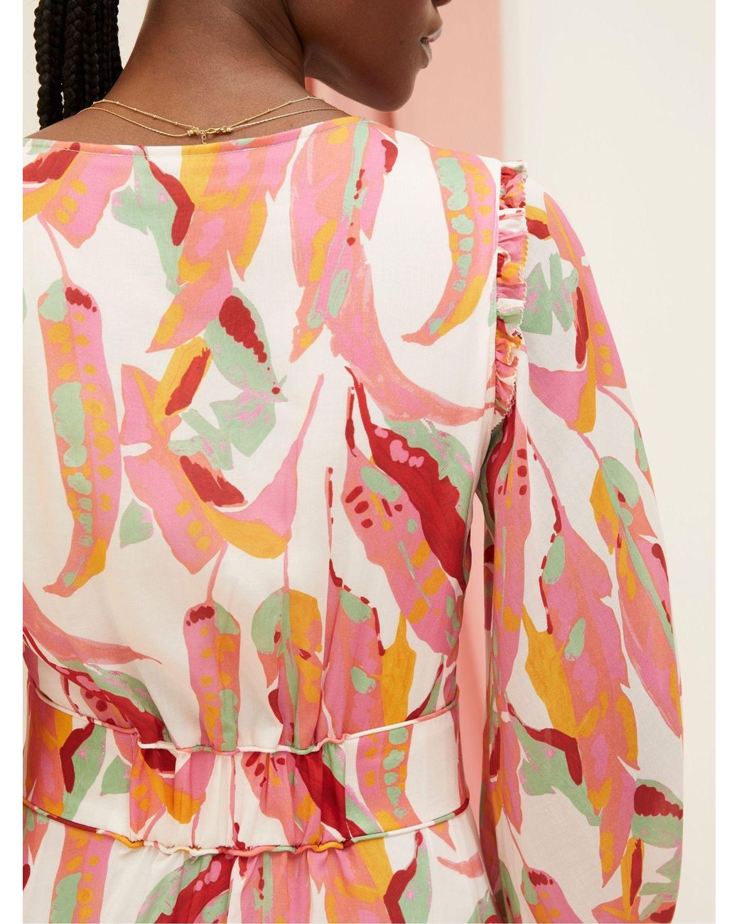 FatFace Pink Peony Painted Leaves Maxi Dress