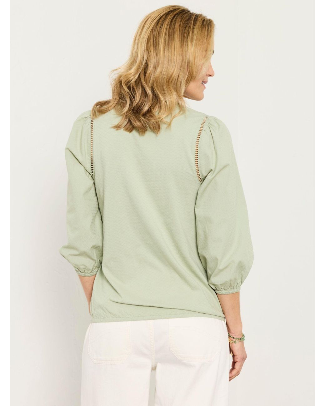 FatFace Green Cassie Woven Jersey Mix Top