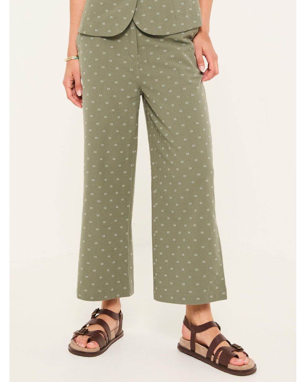 FatFace Natural Nina Embroidered Cropped Trousers