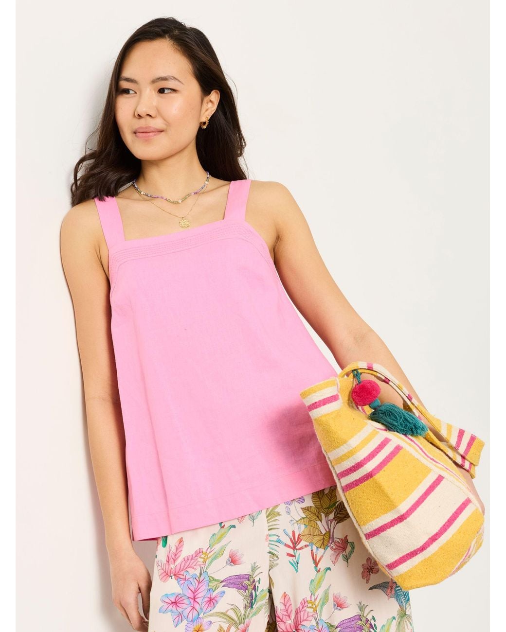 FatFace Pink Fatface Joesie Petite Linen Stripe Cami