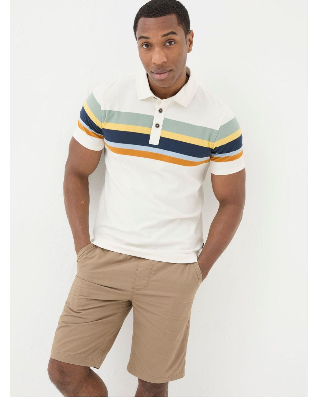 FatFace Natural Perranporth Chest Stripe Polo Shirt for men