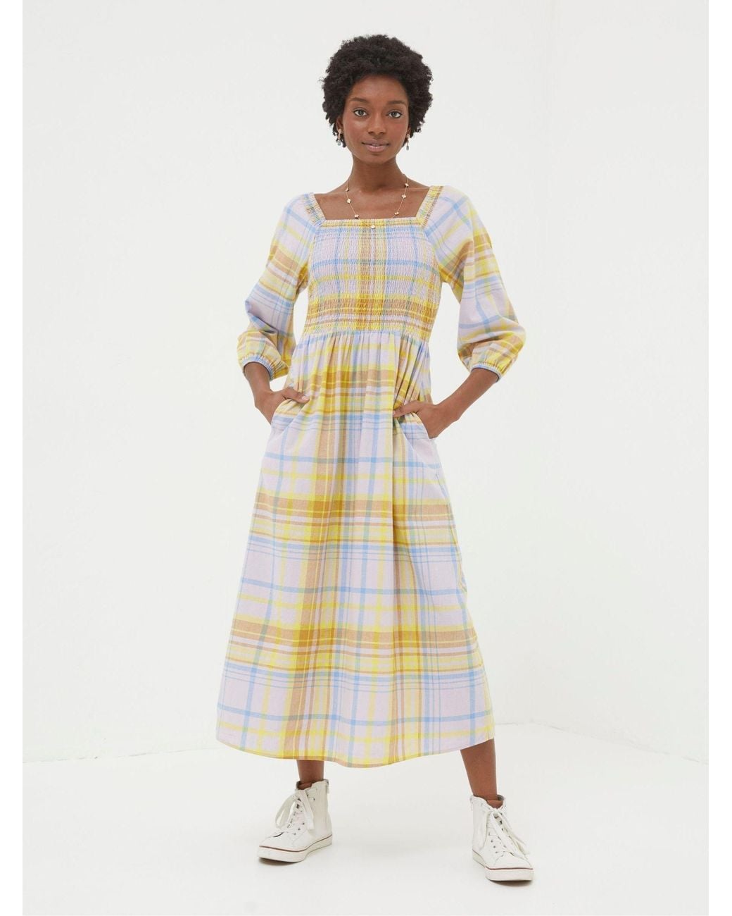FatFace White Adele Midi Dress With Linen