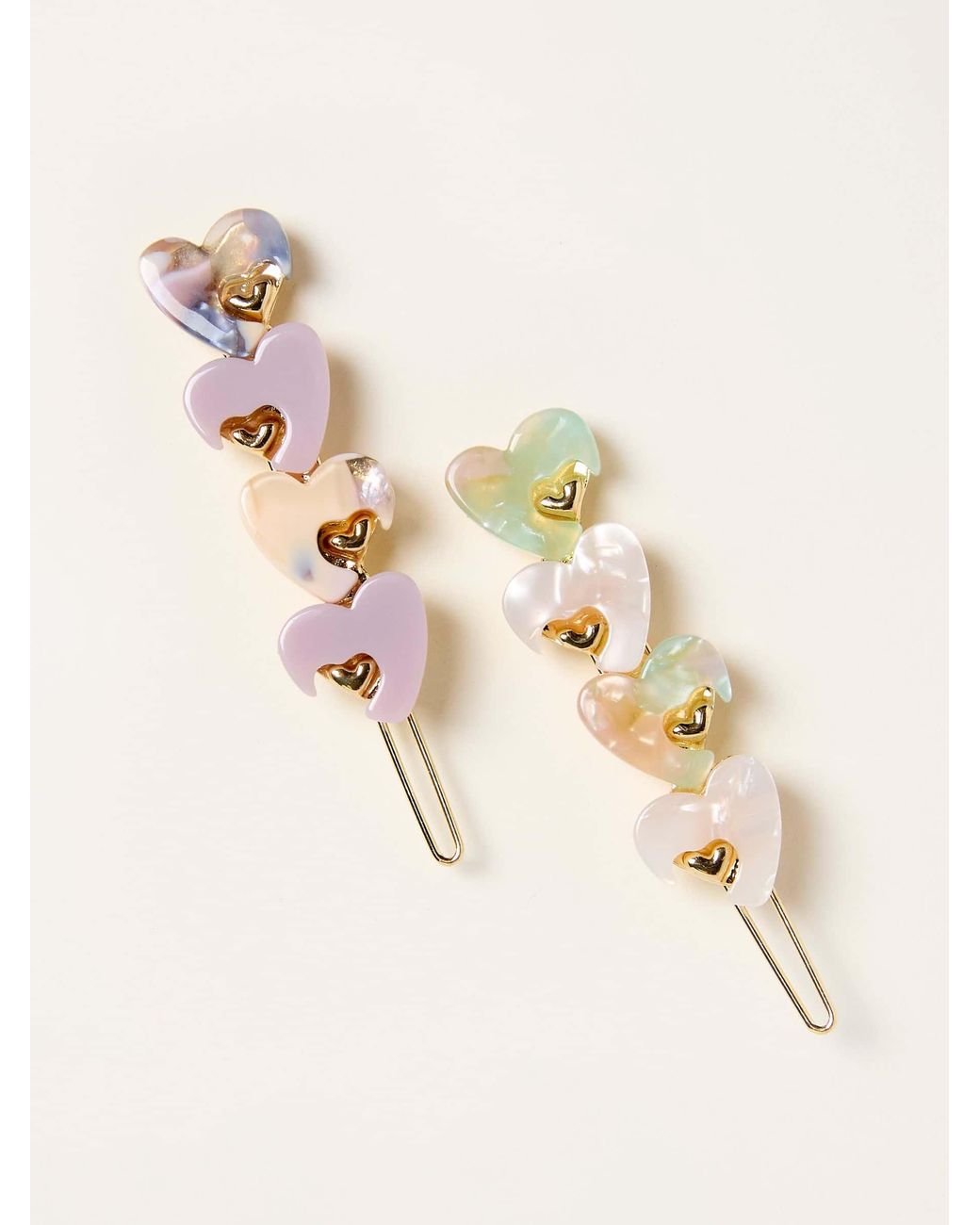 FatFace Natural 2 Pack Heart Hair Slides