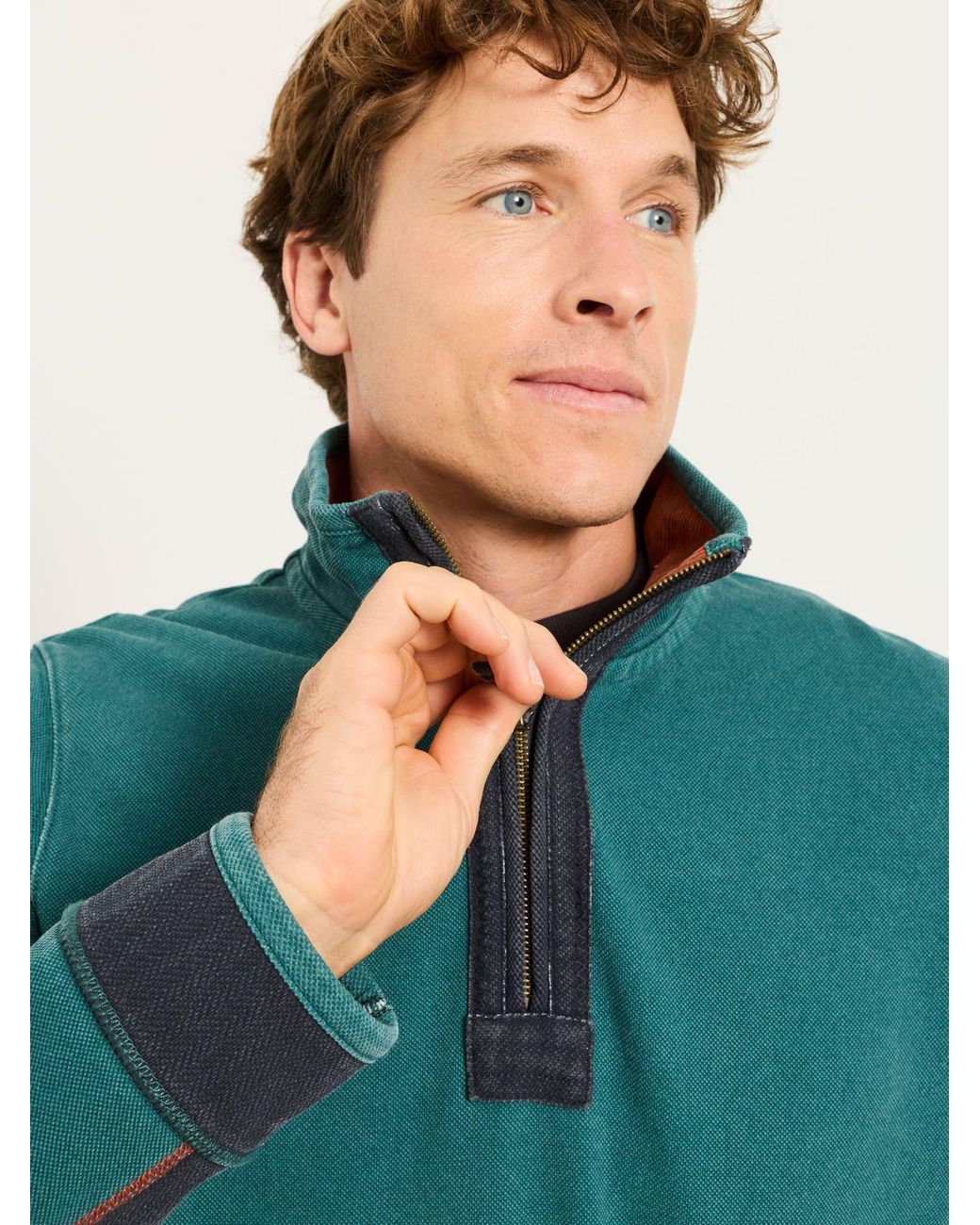 FatFace Green Airlie 100% Cotton Quarter Zip Sweatshirt for men