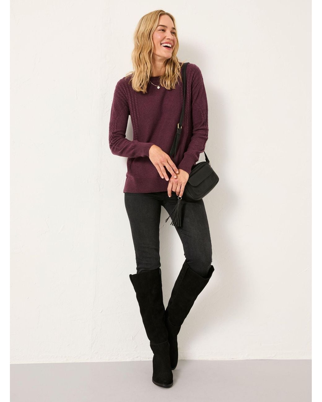 FatFace Purple Delphine Fine Gauge Crew Neck Jumper
