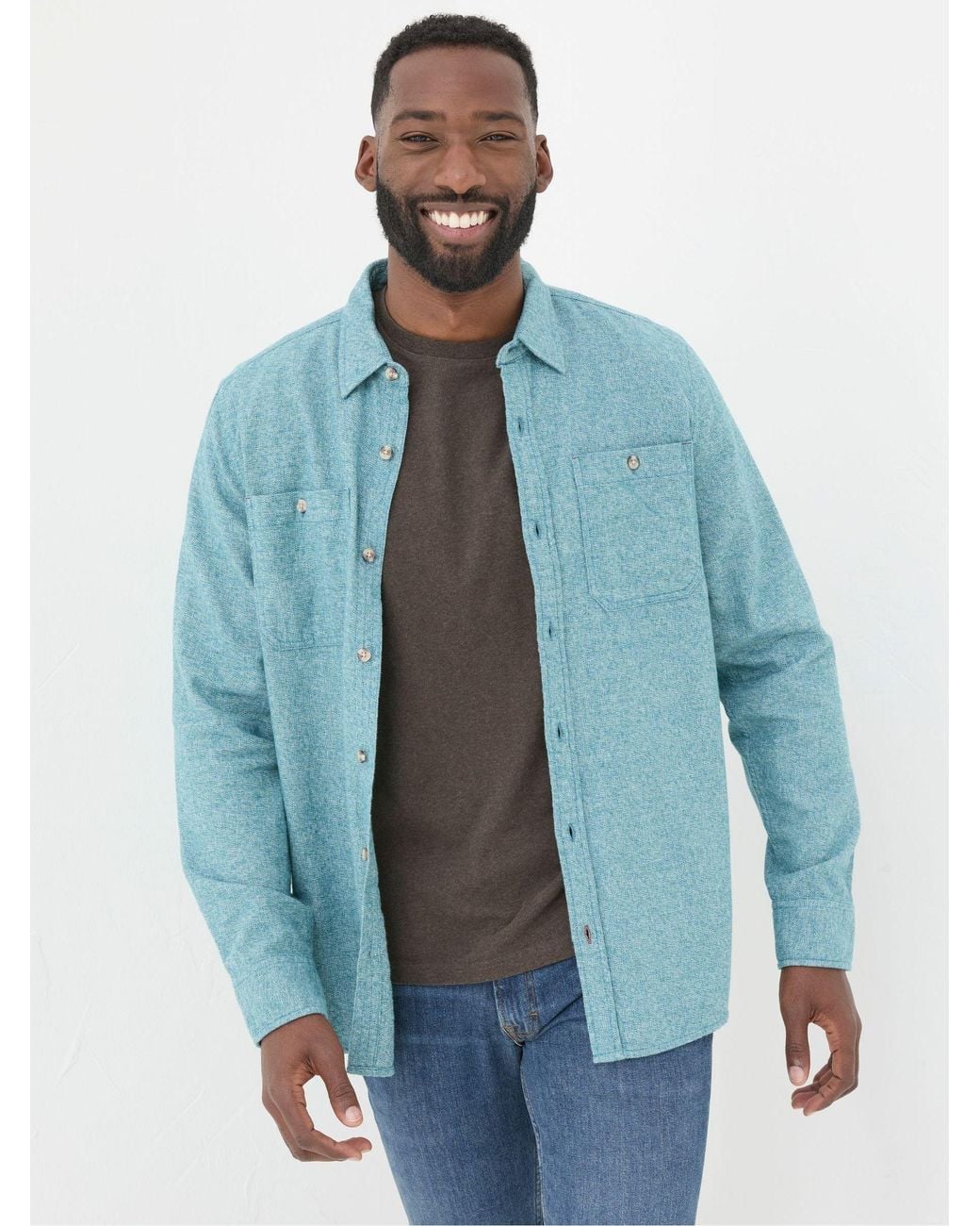 FatFace Blue Long Sleeve Malton Shirt for men