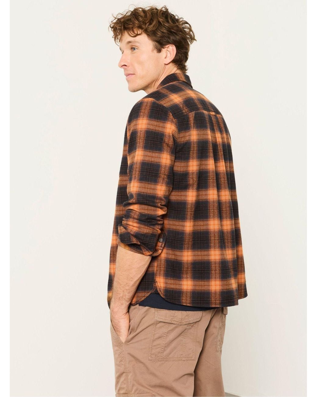 FatFace Orange Long Sleeve York Check Shirt for men