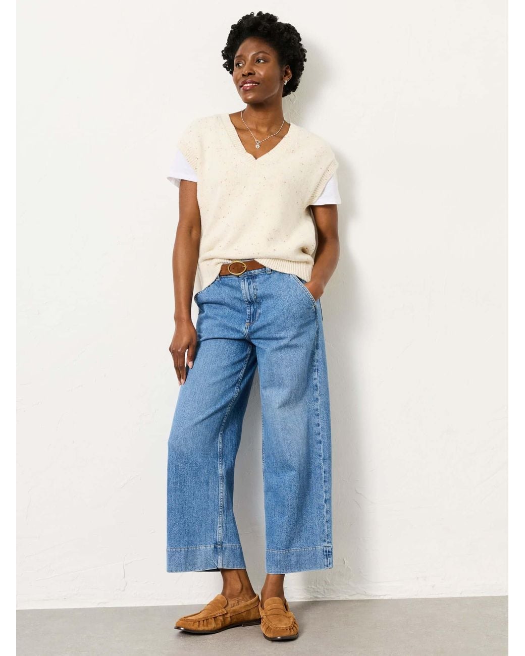 FatFace Blue Hove Wide Leg Crop Jeans
