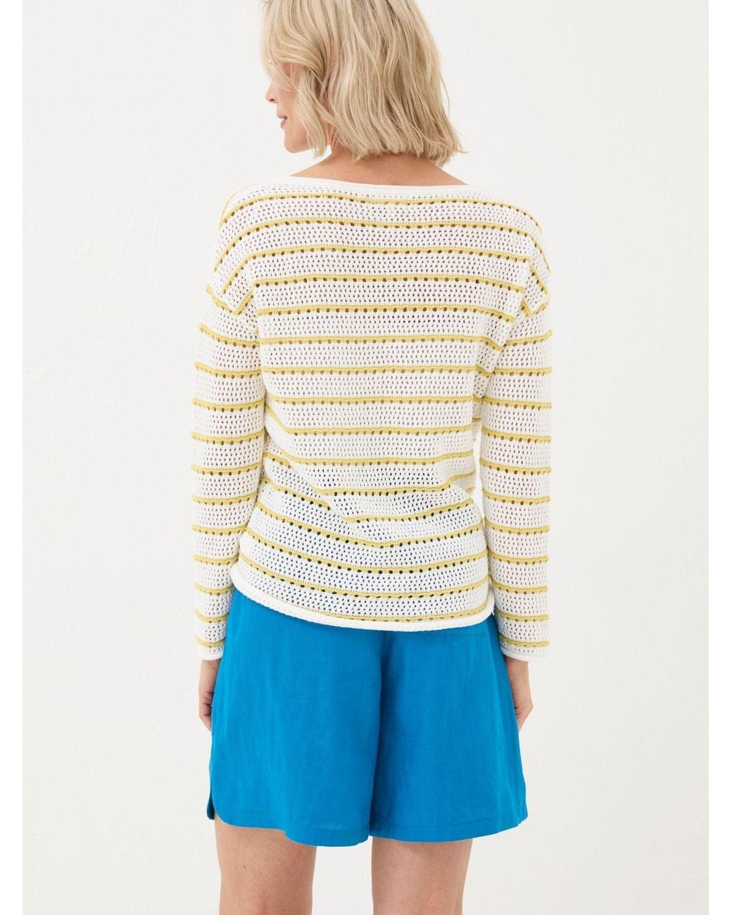 FatFace Blue Kalani Crochet Stripe Jumper