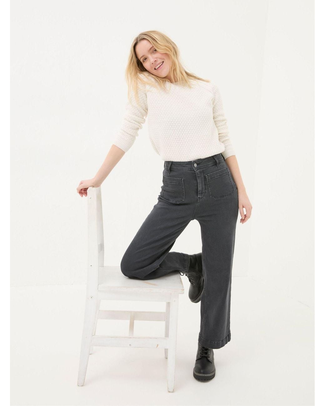 FatFace Gray Keswick Wide Leg Crop Jeans