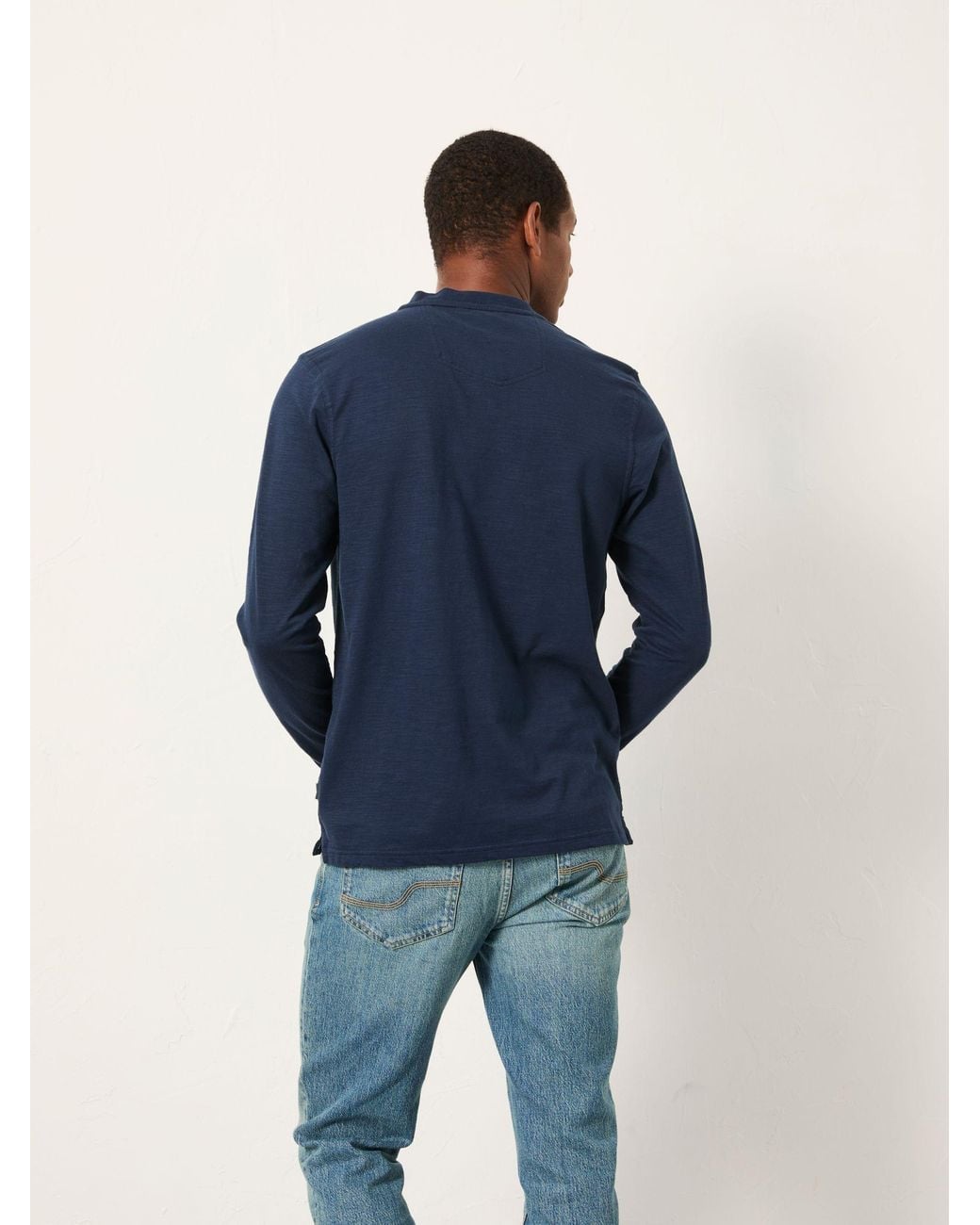 FatFace Blue Henley Long Sleeve Woodside Slub for men
