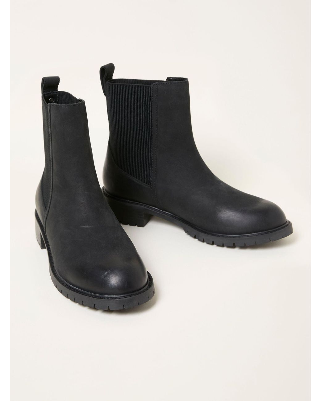 FatFace Black Fatface Evelyn Standard/Wide Fit Leather Chelsea Ankle Boots