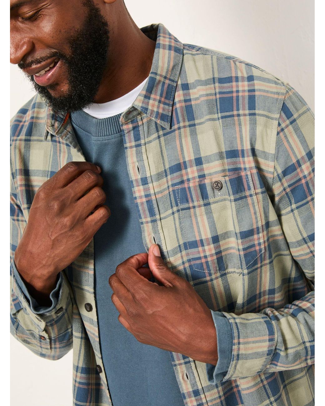 FatFace Brown Trent Long Sleeve Check Shirt for men