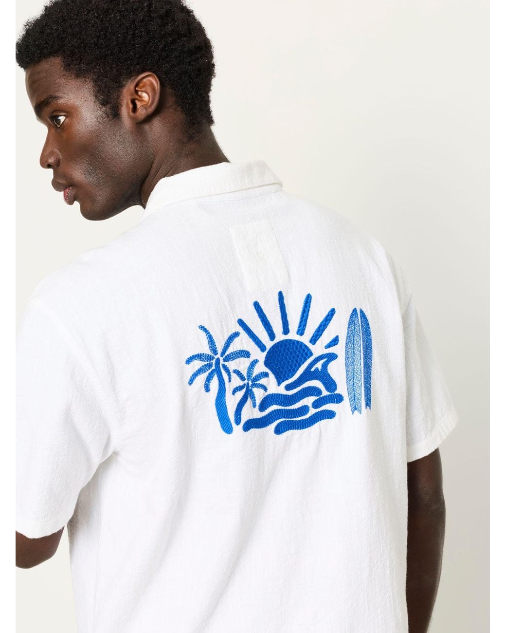 FatFace White Fatface Short Sleeve Relaxed Fit Graphic Placement Embroidery Shirt for men