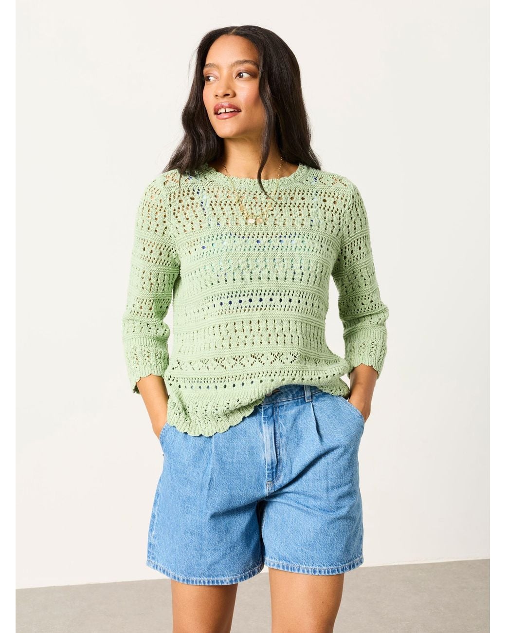 FatFace Green Orla Knitted Stitch Jumper