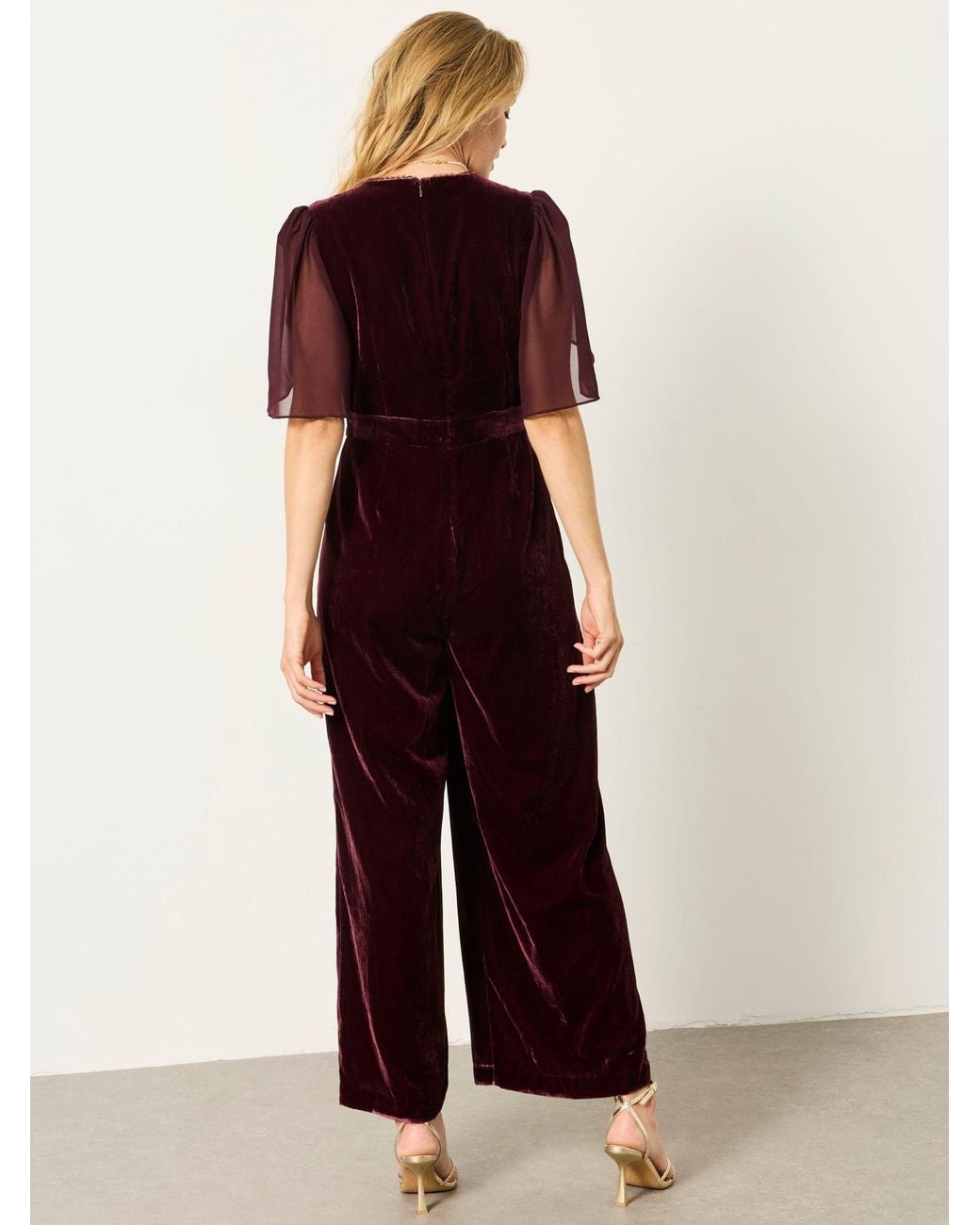 FatFace Red Fatface Wine Petite Opal Velvet Jumpsuit