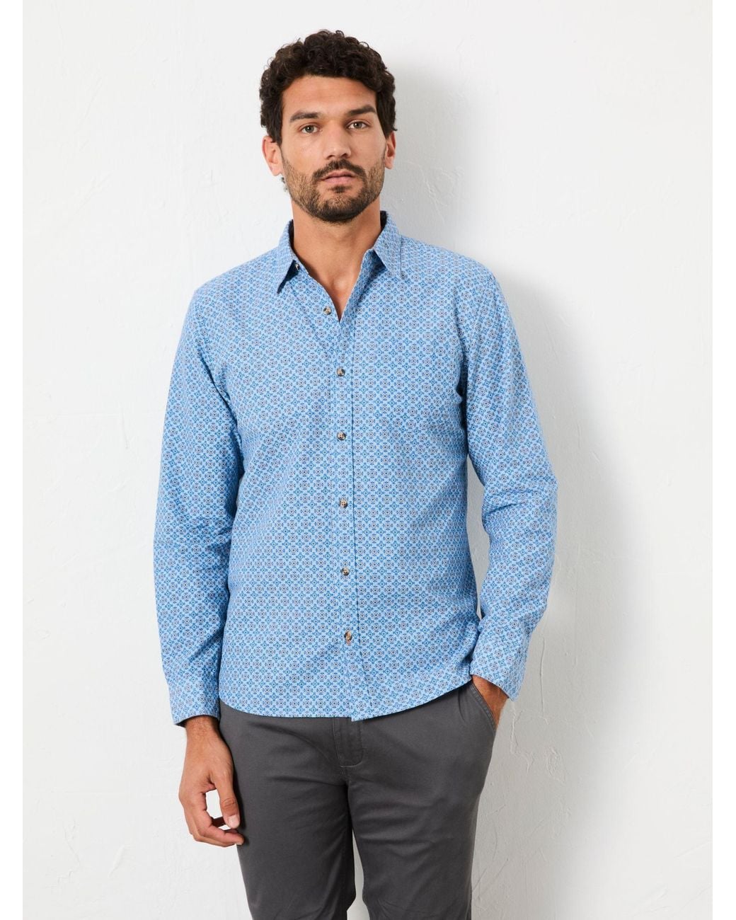 FatFace Blue Long Sleeve Geo Tile Print Shirt for men