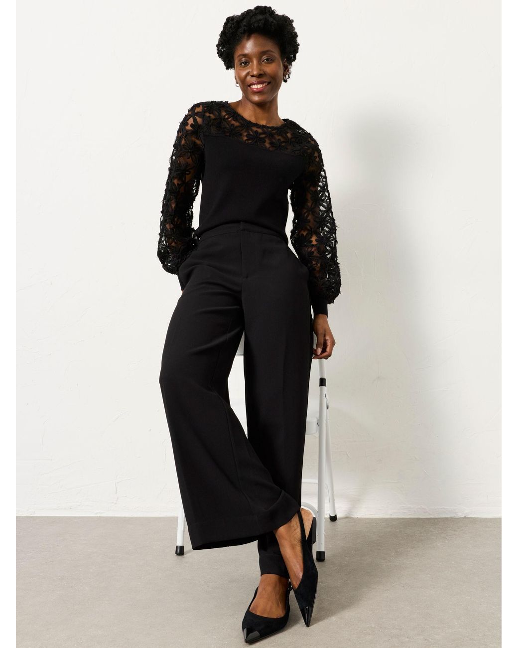 FatFace Black Julia Satin Back Crepe Wide Leg Trouser