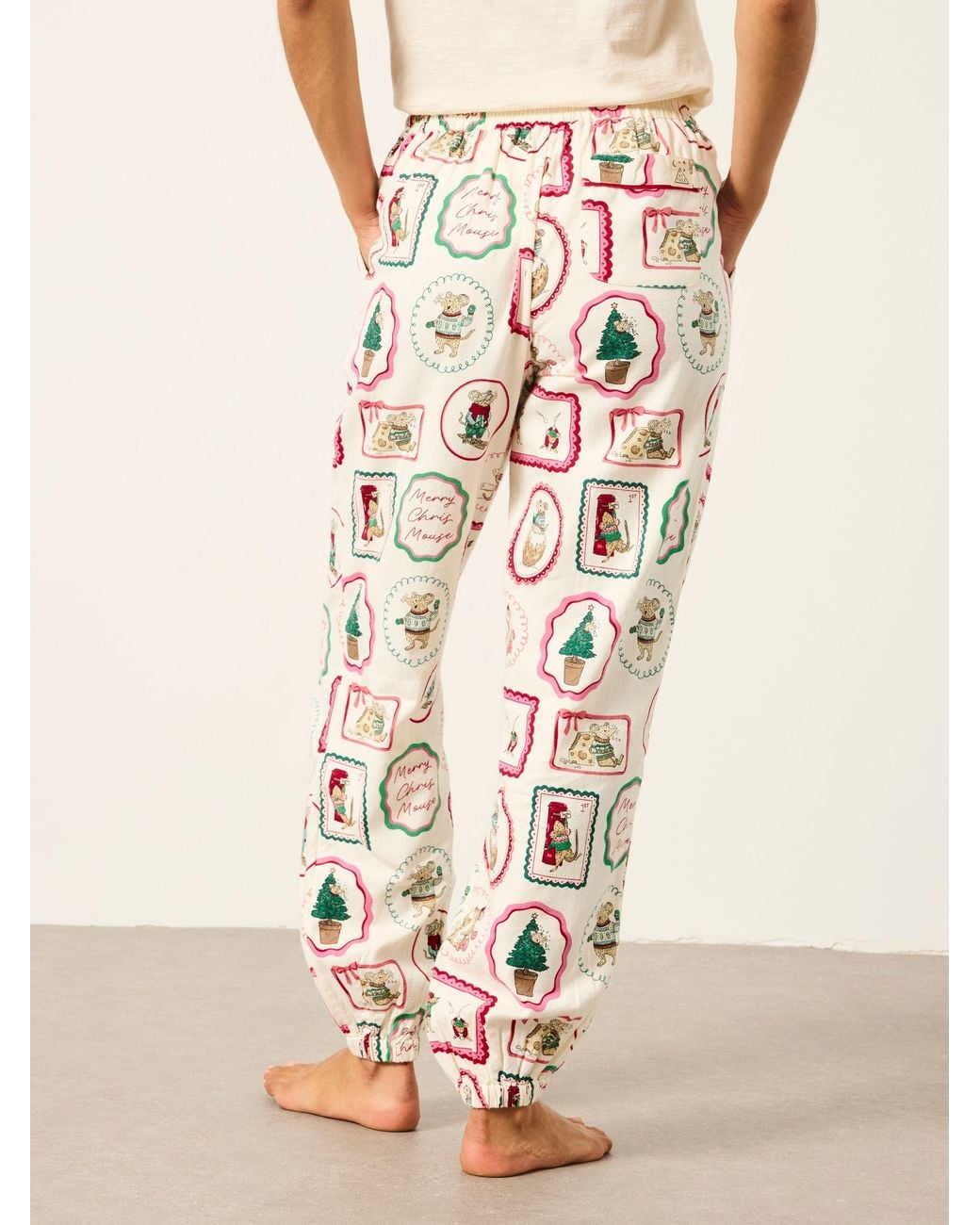 FatFace Pink Shelter Harper Mouse Cuffed Pyjama Bottoms