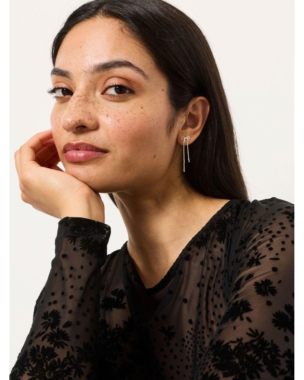FatFace White Bow Earrings
