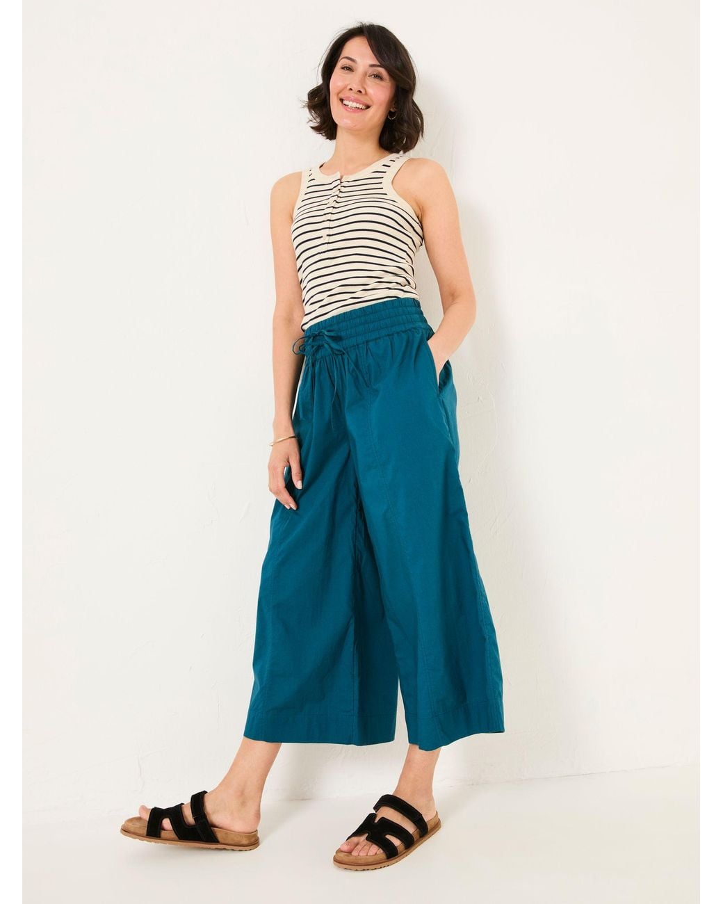 FatFace Blue Aubrey Wide Leg Crop Trouser