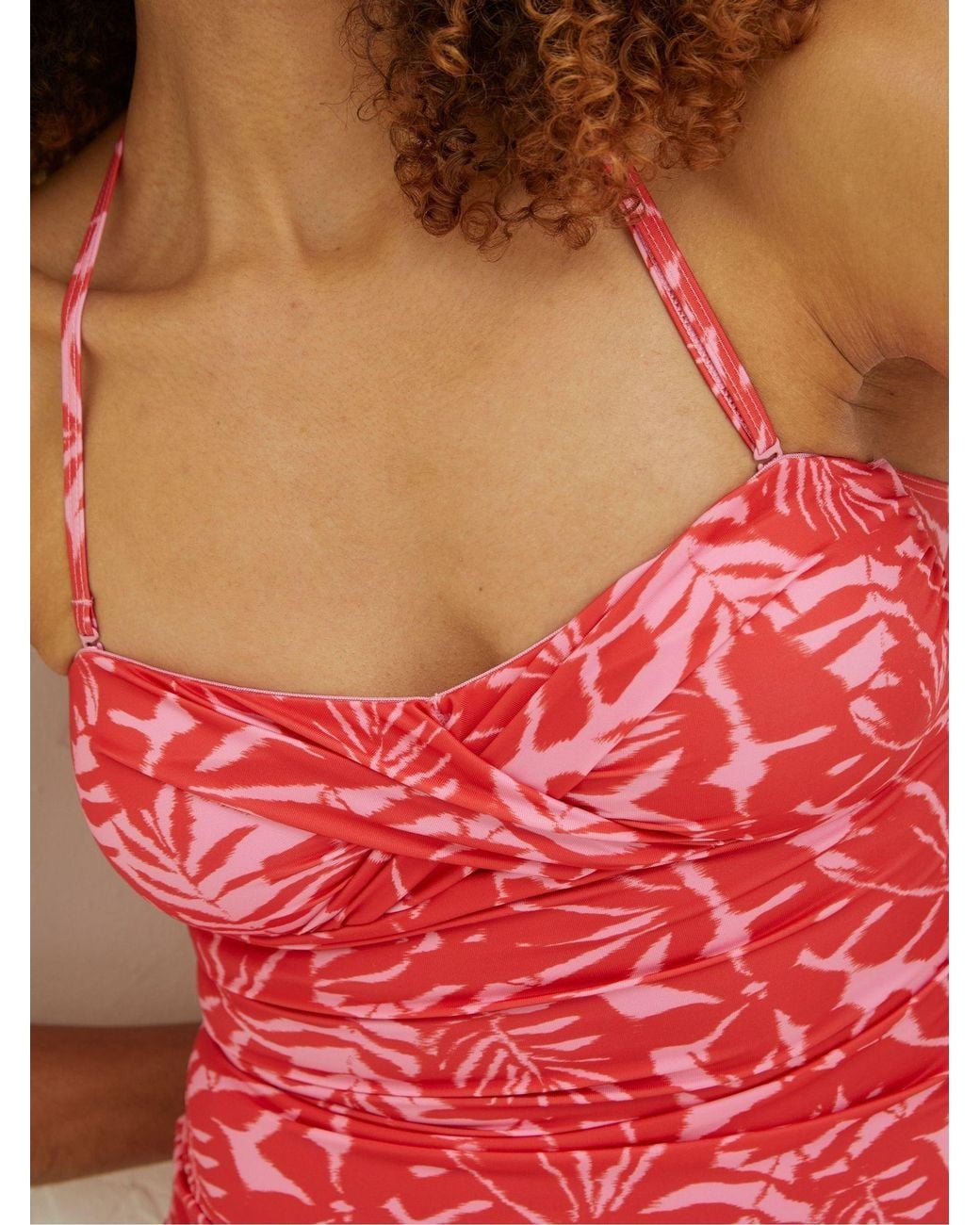 FatFace Red Ikat Leaves Tankini Top