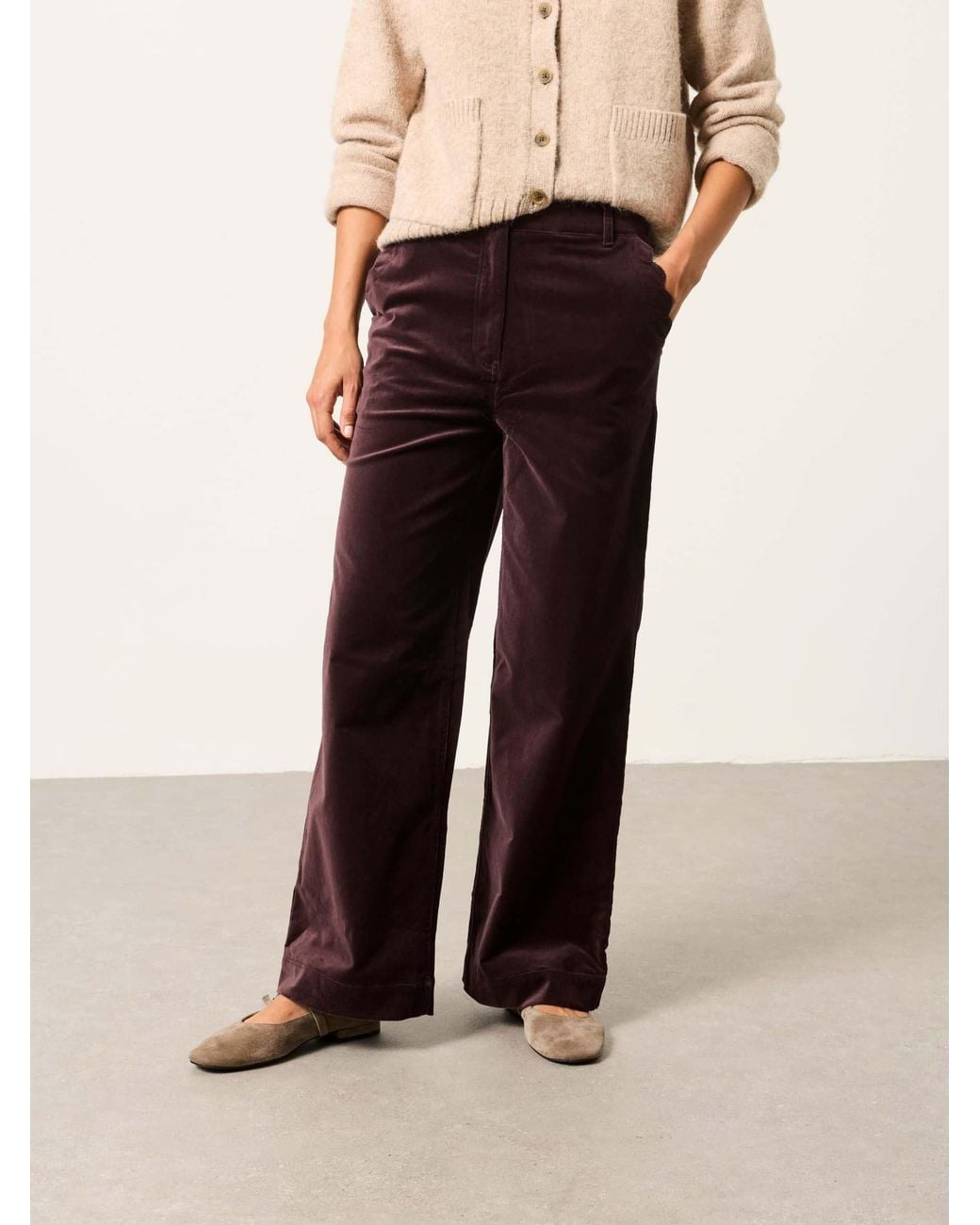 FatFace Brown Hove Velvet Wide Leg Trousers
