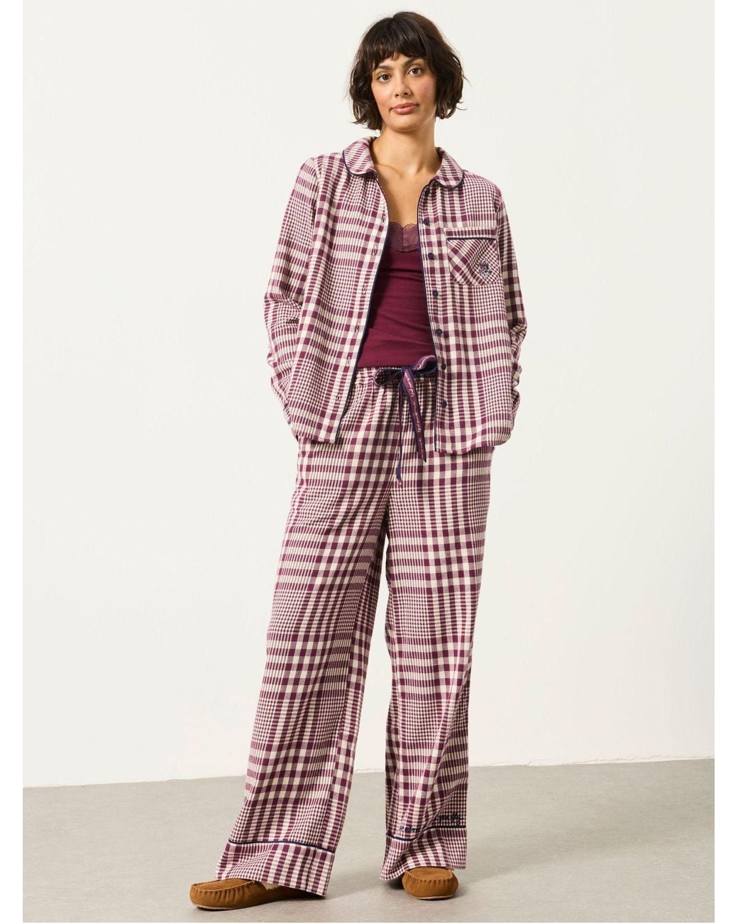 FatFace Red V & A Gingham Trouser And Shirt Pyjama Set