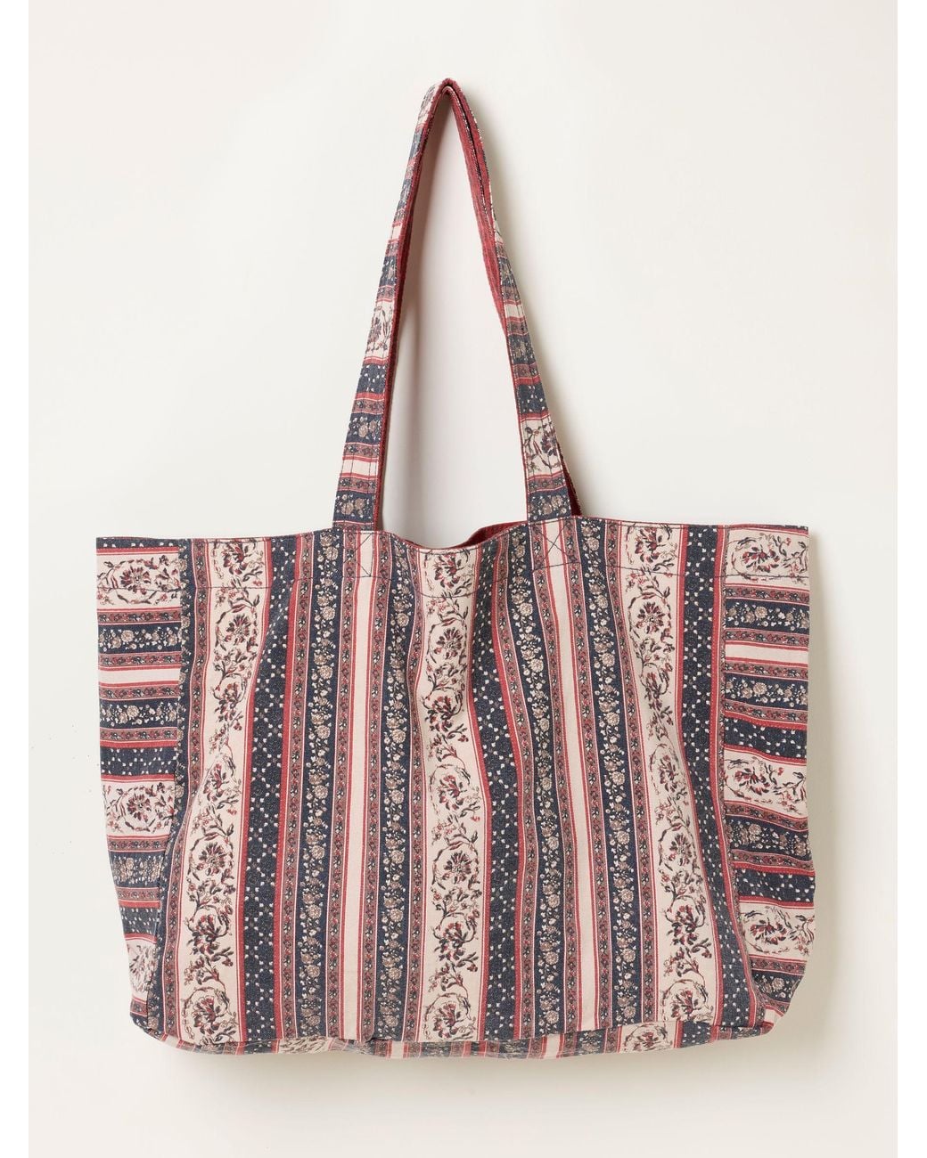 FatFace Pink Fatface Multi Stripe Floral Reversible Tote Bag